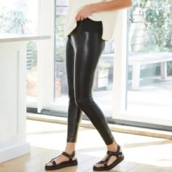 NEW 🖤 XXS Black Womens High Waisted Stretchy Faux Leather Skinny Leggings Pants - Picture 1 of 5